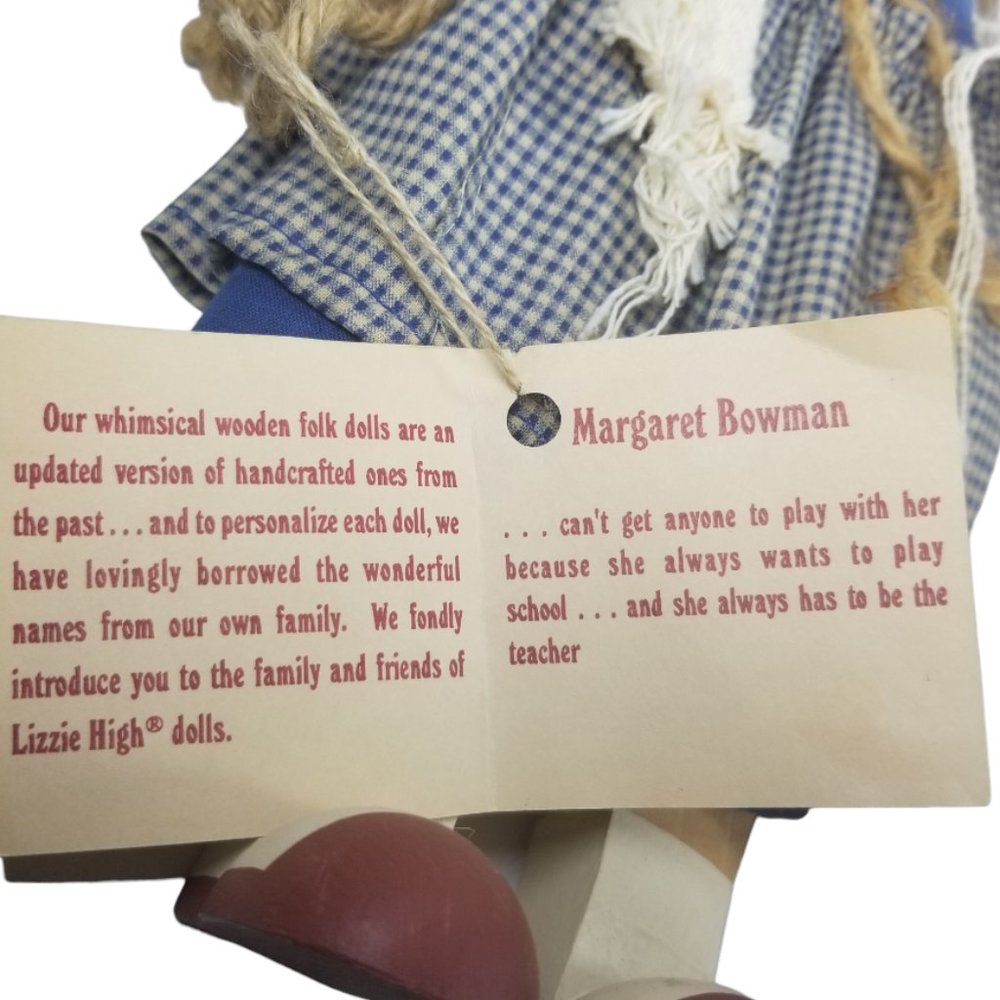 Vintage Lizzie High Margaret Bowman 1987 Collectible Wood Doll, Handmade Signed - Picture 7 of 15